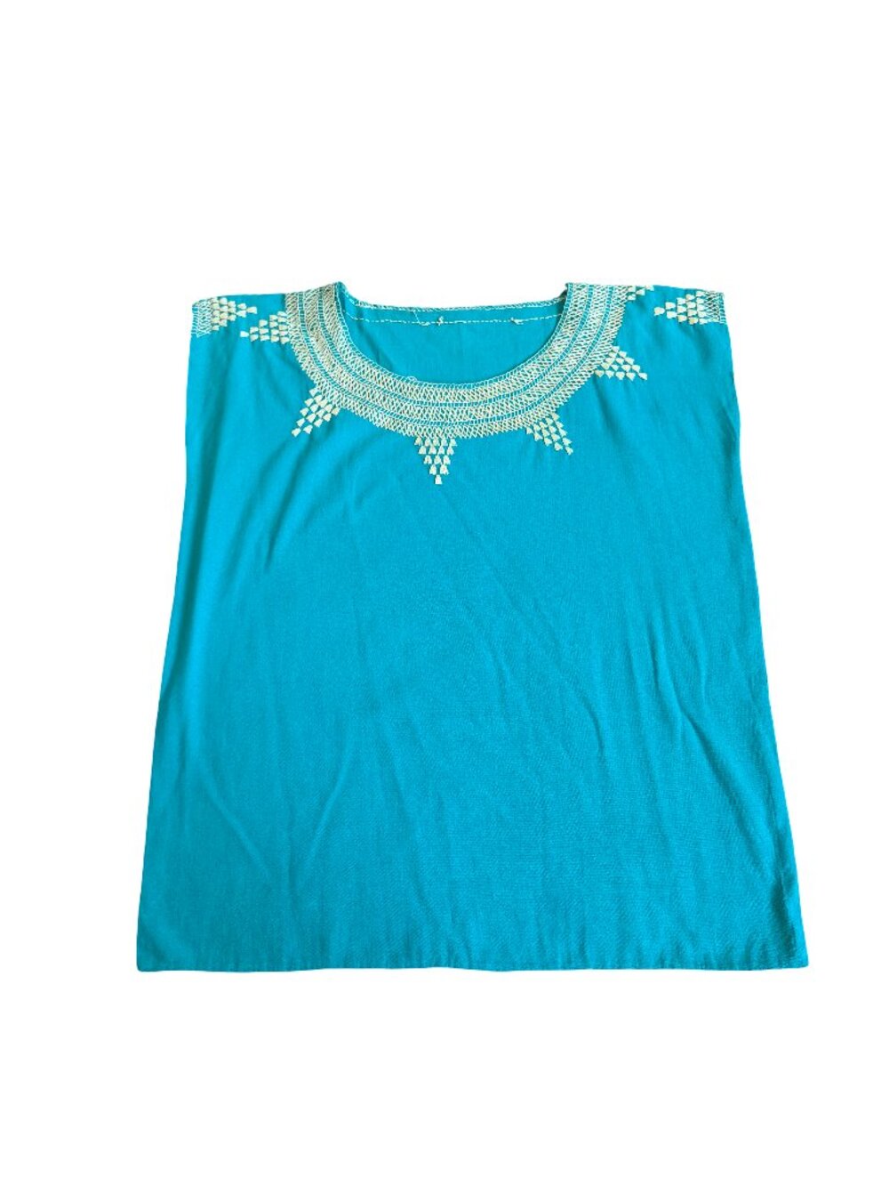 Handmade in Mexico Turquoise Embroidered Mexican Beach Shirt Size Medium Women's